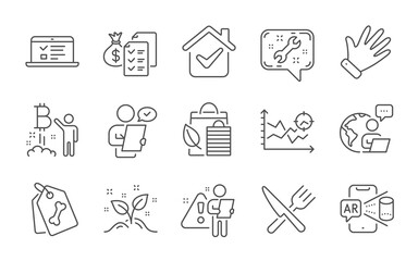 Fototapeta premium Augmented reality, Customer survey and Hand line icons set. Web lectures, Startup concept and Accounting wealth signs. Food, Bitcoin project and Pet tags symbols. Line icons set. Vector
