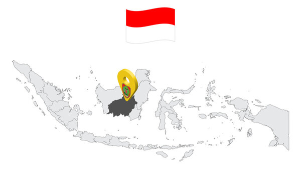 Location of Province Central Kalimantan on map Indonesia. 3d Central Kalimantan flag map marker location pin. Quality map with Provinces of Indonesia for your web site design, app, UI. EPS10.