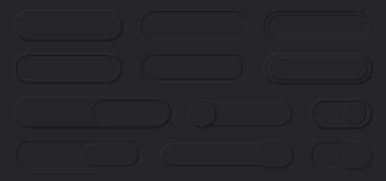Neumorphism style elements vector set. Modern website or mobile app design. Minimal style neumorphism buttons or icons. Neumorphic UI UX black design collection.