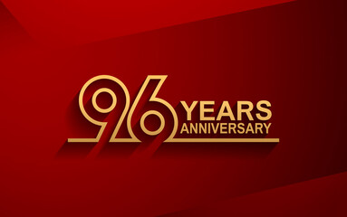96 years anniversary line style design golden color with elegance red background for celebration - obrazy, fototapety, plakaty