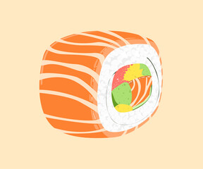 Sushi roll. sushi salmon roll Japanese food style. salmon,cucumber,omelet,seaweed. Isolated vector illustration