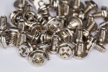 Combined cross recessed and hex sheet metal screws close-up