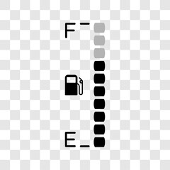 Fuel tank dial gage sign. Transportation petrol level indicator symbol. Vector illustration on transparent background.