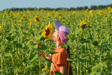 girl in the field and sunflower