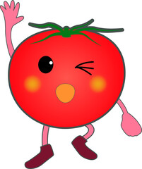 手を上げるかわいいトマトのキャラクター