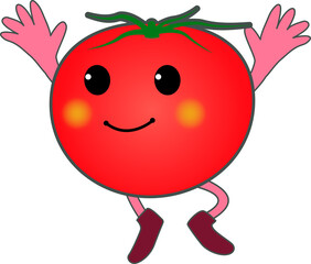 万歳するかわいいトマトのキャラクター