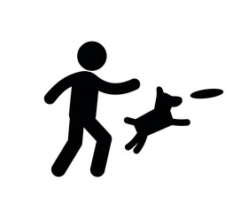 Man-throwing-a-disc-and-dog-jumping-to-catch-it vector icon.  Editable stroke. Symbol in Line Art Style for Design, Presentation, Website or Apps Elements. Pixel vector graphics - Vector