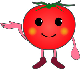 案内するかわいいトマトのキャラクター(右手)