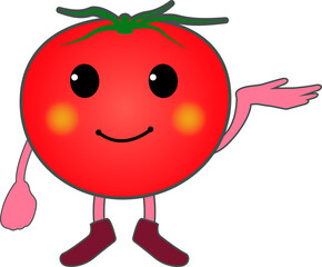 案内するかわいいトマトのキャラクター(左手)