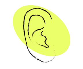 Human ear on a beige background. Silhouette. Vector illustration.