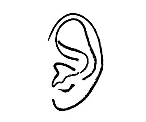 Human ear on a white background. Silhouette. Vector illustration.