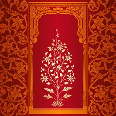 wedding card design, paisley floral pattern , India	