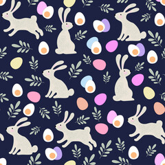 Seamless vector easter bunny pattern. Rabbit and eggs endless background. EPS 10