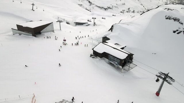 Areal view of Ski lift at Jochpass over Engelberg on the Swiss alps
