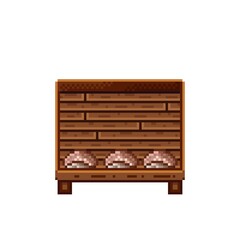 Vegetable shop pixel art. Mushrooms in a wooden crate. Mushrooms,  food pixel art icon isolated on white background. Mushroom stall. Showcase with vegetable waste. Vector illustration.