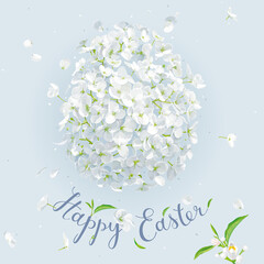 Happy Easter - vector template with Easter white floral egg. - 417338221