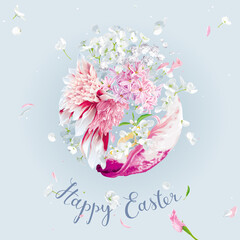 Happy Easter - vector template with Easter floral egg - 417338257