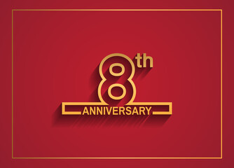 Fototapeta premium 8 anniversary design with simple line style golden color isolated on red background