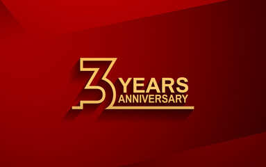 3 years anniversary line style design golden color with elegance red background for celebration