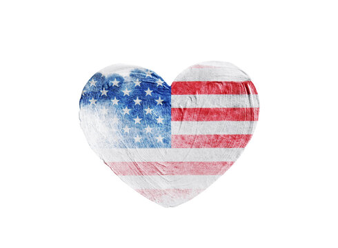 American flag in heart shape with grunge texture