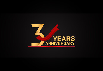 3 years anniversary design with red ribbon and golden color isolated on black background for celebration moment