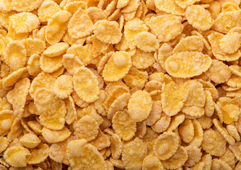 Corn flakes background and texture, cornflake cereal box for morning breakfast.