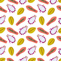 Seamless pattern with tropical fruits.Paradise pattern on a white background. Print for textiles