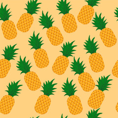 vector pattern with ripe bananas. flat pattern image with whole pineapples. pineapples with green leaves