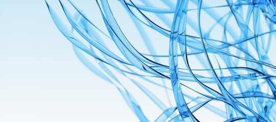 3d Render Abstract Blue Transparent lines on white background