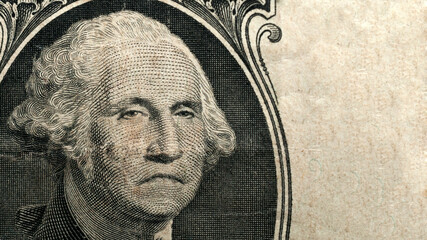 Sad George Washington portrait on one dollar bill