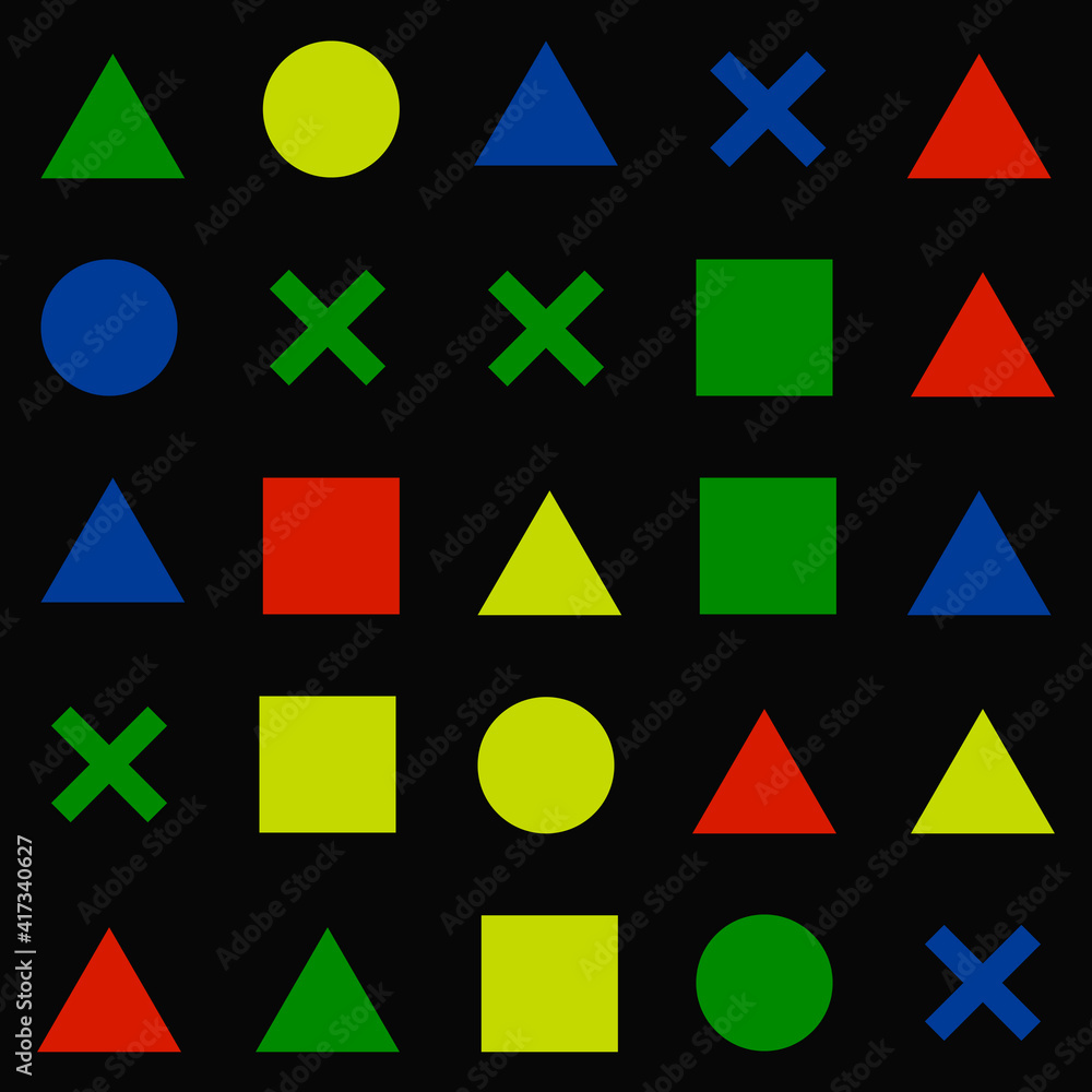 Poster Cross Circle Square Triangle shapes. Colorful shapes pattern.