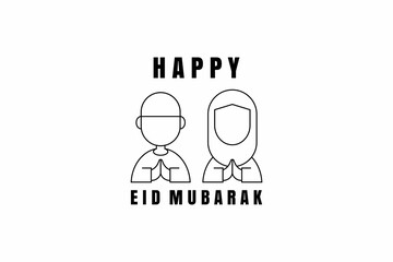 illustration Vector graphic of happy eid mubarak with man and woman moslem icon, happy eid mubarak logo vector