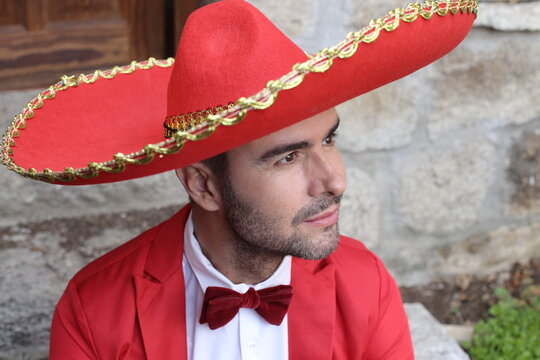 Traditional Mexican Man With Elegant Red Outfit