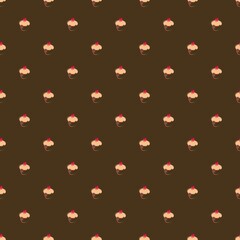 Seamless vector pattern or tile background with big chocolate brown cupcakes, muffins, sweet cake and red heart on top