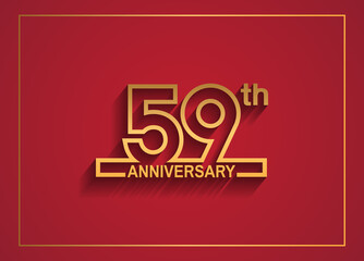 59 anniversary design with simple line style golden color isolated on red background