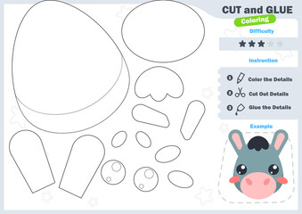 Cartoon donkey. Education paper game for preshool children. Cut parts of the image and glue on the paper. Vector illustration. Cut and Glue Game.