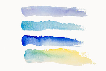 Bright watercolor blue- yellow- purple stain line. Abstract illustration