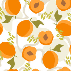 Abstract seamless pattern with orange apricot fruits