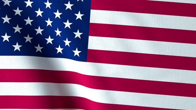 Waving American flag. USA waved flag close up fabric texture. US background. Sign of USA. 3d render 4k looped animation.