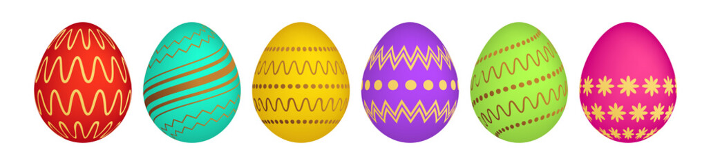Set of six colorful Easter eggs