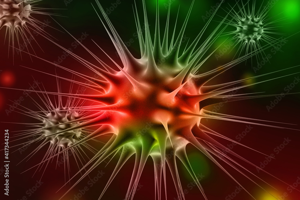 Poster 3d rendering virus bacteria cells background