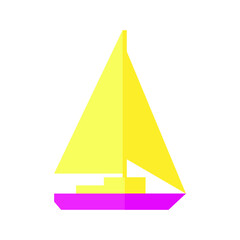 Vector illustration of summer holidays attributes on background. A sailing ship or boat.	