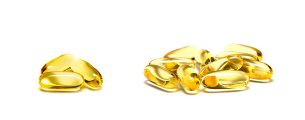 Omega 3 fish oil capsules isolated on a white background