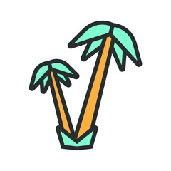 Vector illustration of travel and vocation icon on white background. An Island with palms on it.	