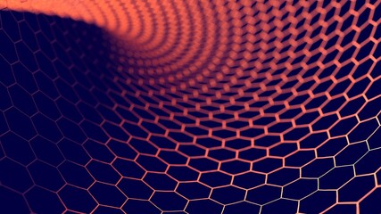 Orange glowing hexagon honeycomb technology or science background template