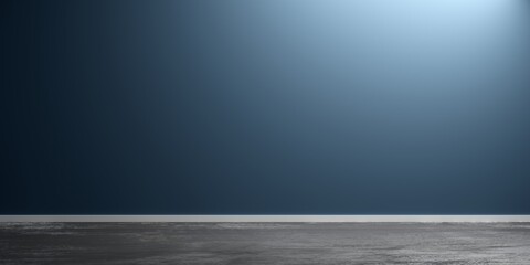 Blue empty, modern, abstract studio room with rough concrete floor, product display presentation template mock-up