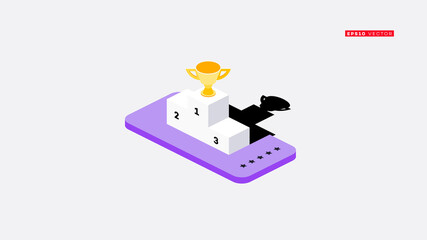 Conceptual isometric vector illustration of business success, leadership, awards, celebrate.