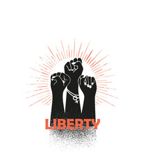Drawing of three womens fists. Isolated vector illustration for International's Women Day. Girl power. Feminism.