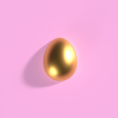3D Render of golden egg on pink background. Happy Easter concept. Minimalist and flat lay.