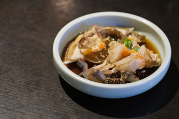 Korean raw crab. Soy marinade raw crab. Traditional Korean food